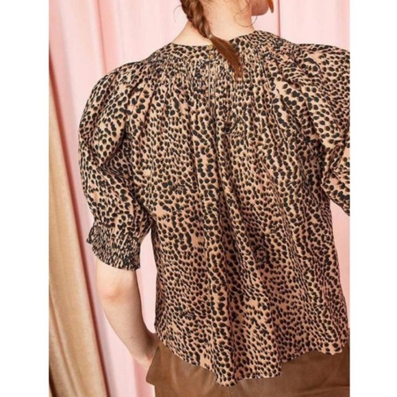 Ulla Johnson Lennie Pleated Cotton Poplin Top Cheetah Print Animal Print Size 0 - Picture 3 of 13
